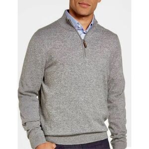 NWT Nordstrom Men’s Shop Light Heather Grey Cotton Cashmere Mock Turtle Zip Neck